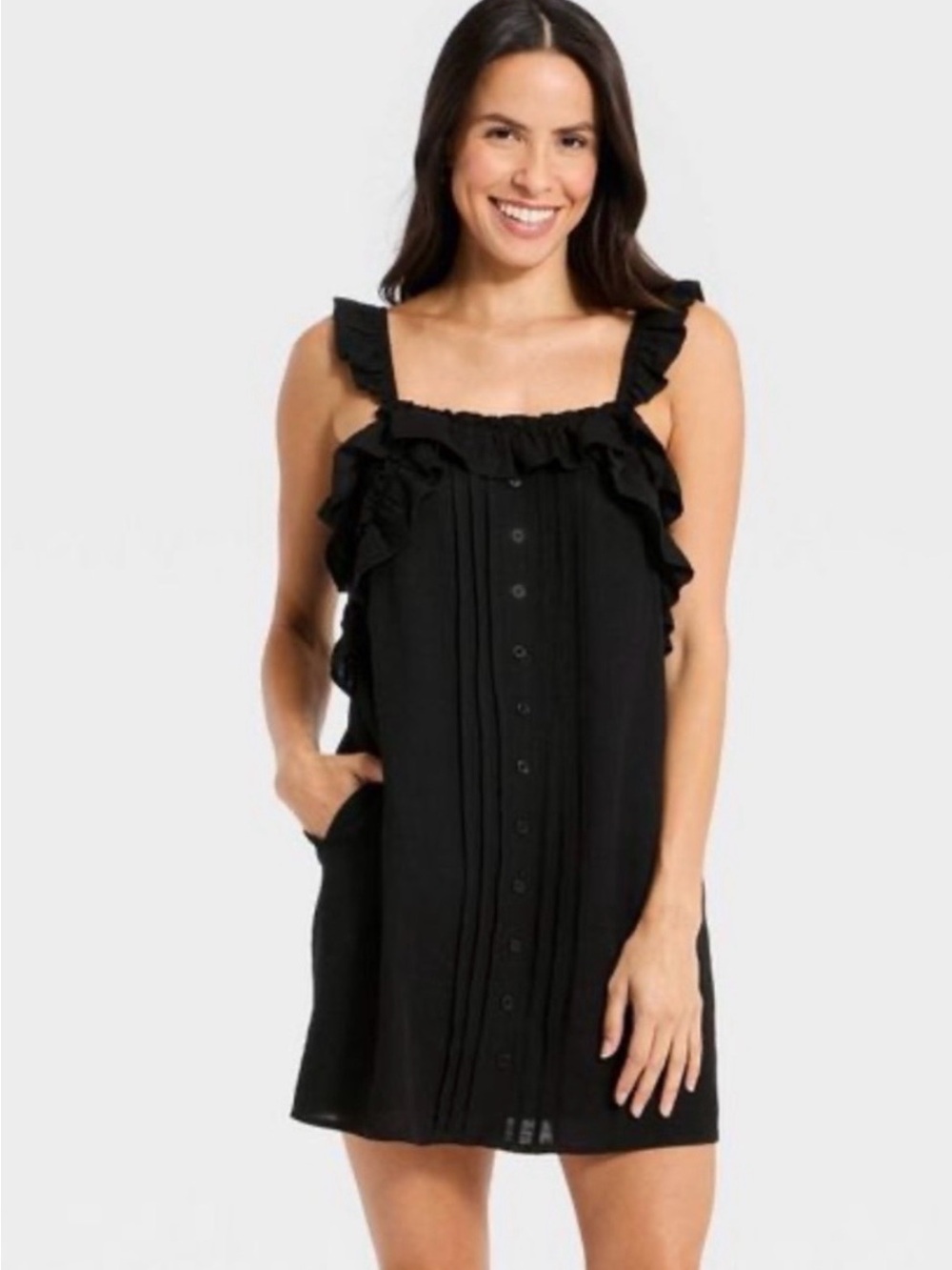 Universal Thread Black Ruffle-Trim Mini Dress